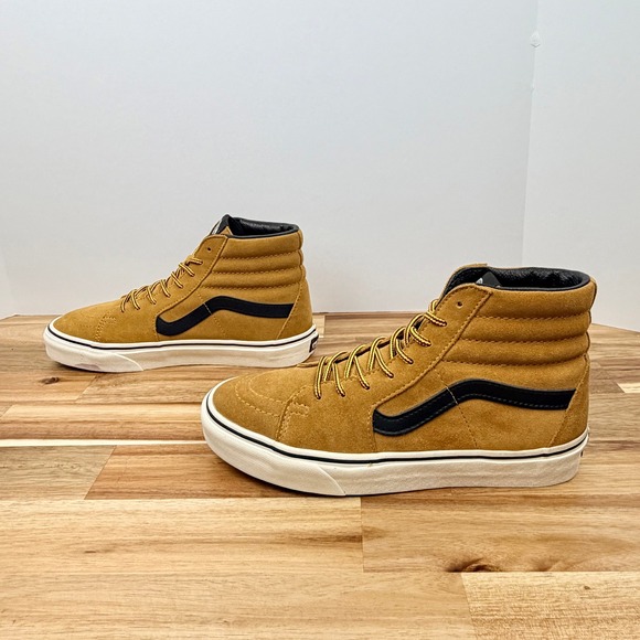 Vans Sk8-Hi Suede Mustard Yellow Black High Top Sneakers Mens 7.5 Womens 9 - Picture 4 of 9